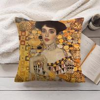G-Gustav Klimt Oil Art Cushion Cover Silky Short Plush Invisible Zipper Dustproof Sofa Pillow Case For Home Decor Peach skin 18*18(CM)-1Pcs beige