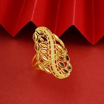 24K Gold Au999 Wheat Ear Open Hollow Ring Women-Premium Pure Gold,3D Clear Wheat Pattern, Easy-To-Wear Open Design For Daily Use resizable black