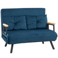 Sleeper Sofa 2-Seater Sofa Velvet Sofa, sleep function, incl. 2 cushions, velvet look, Natural + Blue 102 x 73 x 81 cm mėlyna
