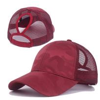 Nauja vasarinė kamufliažinė tinklinė trucker kepurė Snapback kepuraitė Moteriška kepurė Madingas netvarkingas kuodas, uodega Moteriškos beisbolo kepurės raudona