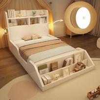 Wooden Single Bed 90x200 cm Youth/Children's Bed with Shelves, Night Lights, Bookshelf, Frame with Slatted Frame, Pure White Surface, without Mattress 237.5 x 94 x 85 cm balta