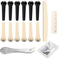 12 Pcs Acoustic Guitar Bridge Pins with Bridge Pin Puller Remover & Guitar Bridge Saddle Nut, Replacement Parts and Accessories beige