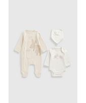 MOTHERCARE šliaužtinukas ilgomis rankovėmis, smėlinukas ir seilinukas, GF294