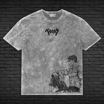 Guts Black Swordsman Berserk Anime T-Shirt Dark Fantasy Acid Wash 2XL gray