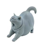 3D Printed Yawning Cat Statue, Cute Sleeping Cat Figurine for Shelf Bedroom, Modern Minimalist Home Decor Gift for Cat Lovers pilka