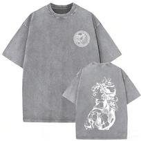 Washed Vintage Anime Jojo Bizarre Adventure Steel Ball Run Tshirts Manga Diego Brando T Shirt Men Women Retro Oversized Tshirt 2XL gray
