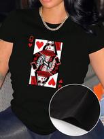 Queen of Hearts Playing Card Graphic T-shirt XXXL gray