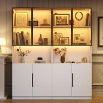 Modern Display Cabinet with Glass Doors, LED Lights, Bookshelf for Collectibles, Adjustable Color Temperature, Brightness, White 30*160*200cm balta