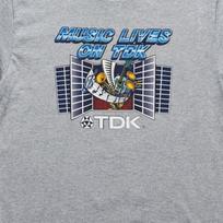 Music lives on Retro Boombox | TDK Graphic T-Shirt and kids tshirt | Tape Deck Graphics Stranger Meme 140 gray