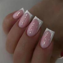24Pcs Nude Pink Short Square Press On Nails Simple Gradient French Tip Full Cover False Nails For Women brown