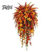 Vibrant Autumn Home Exterior Accents Artificial Hanging Flowers for Outdoor Decor, Upside-down Faux Morning Glory Durable Plastic Simulated oranžinė