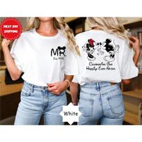 2025 Mrs. and Mr. Disney Double-sided Shirt, Mickey Minnie and His Wife Happy Forever Wedding Shirt Wedding Honeymoon T-shirt XL gray