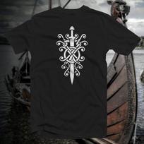 Sword Knotwork #1 COTTON T-SHIRT Norse Viking Rune Saxon Ward Magic Pagan Symbol Unisex T-Shirt S black