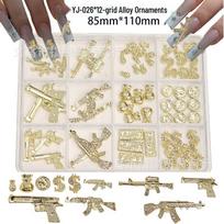 12-Grid Nail Art Ornaments: Alloy Bow, Cross, Buddha DIY Wearable Accessories 85mm x 110mm beige