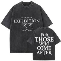 Esquie Clair Obscur Expedition 33 Vintage Washed Graphic T Shirts Men Gothic Classic Punk Short Sleeve Tshirt Unisex Streetwear L gray