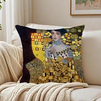 G-Gustav Klimt Cushion Cover Linen Pillowcase Soft For Sofa Bed Home Room Decor Peach skin 18*18(CM)-1Pcs black