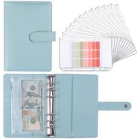 A5 A6 Budget Spiral Binder 6 Ring Loose-Leaf PU Leather Planner Notebook with Cash Envelopes (as the picture,A6&Printed) white