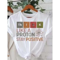 European size Atomic Nucleus, Stay PositiveGraphic Print Tshirt, Short Sleeve Crew Neck Casual Top for Summer Spring, Women's Clothing S balta