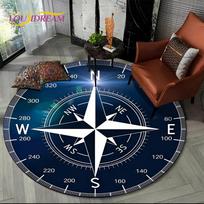 3D Retro Kompaso Serijos Apvalus Plotas Kilimas, Apvalus Kilimas Svetainei Miegamajam Sofos Kojų Pagalvėlė Dekoras Neslystantis Grindų Kilimėlis Dovana 60cm gray