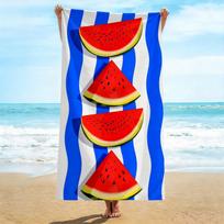 Summer Watermelon Beach Towel, Vibrant Watermelon Slices on Striped Pattern Bath Towel, Fresh Vacation Beach Blanket 1pcs W40*H60(CM) red