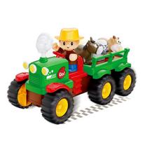 New Simulated Farmer Truck Tractor Model Set with Pet Detachable Educational Light Music Truck Toy Children's Birthday Gift green