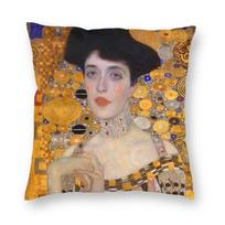 Gustav Klimt Running Horses Cushion Cover Sofa Home Decorative Golden Tears And Kiss Square Throw Pillow Case 40X40 Peach skin 18*18(CM)-1Pcs black