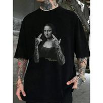 Mona Lisa Tattoo Art, Pattern Printing, Crew Neck Short-sleeved T-shirt, The Same Style for Men and Women, A Must-have Versatile Short-sleeved Top S įvairiaspalvis