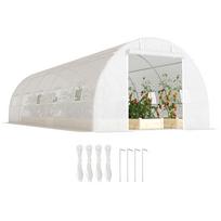 Outdoor Greenhouse Tunnel Greenhouse 8x3x2 m Garden Greenhouse with 12 Windows and Roll-Up Door for Growing Plants Steel and PE 140 g/m² White 800 x 300 x 200 cm