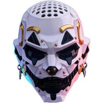 Earthradius Cyberpunk Clown LED Mask, Futuristic Mechanical Skull Mask with Light Up Eyes, Scary Full Face Helmet No LED gray