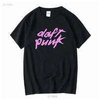 Daft Punk Logo Pink Graphic Print Black Cotton T-Shirt XL black
