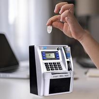 Bankomatas taupyklė elektroninė pinigų taupymo dėžutė edukaciniai žaislai berniukams mergaitėms black  argent gray