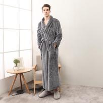 Madingi unisex vyrų moteriški chalatai Minkštas pliušinis koralinis aksominis flanelinis ilgomis rankovėmis mieguistas SPA chalatas M gray
