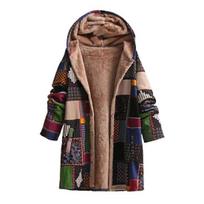 Fleece striukės moterims su užtrauktuku, gėlėtos, su Sherpa pamušalu, su gobtuvu, vintažinio etninio stiliaus, patchwork paltas L žalia