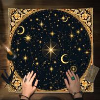 Medieval Celestial Tarot Altar Cloth Multiple Sizes HD Sublimation Print Moon Star Sacred Geometry 100 Polyester Machine Wash 100X70CM black