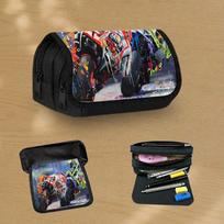 Vibrant Motorcycle Racing Design - Spacious Pencil Case for Students, High Capacity Pencil Holder, Zippered Stationery Organizer for Office And School 20x9x11cm brown
