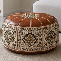 Boho rašto osmanų pufas PU odos apvalus pufas Nauja grindų sėdynės pagalvėlė Namų naudojimui D brown