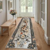 Gėlėtas Vintažinis Kilimas Kilimas Namų Dekoras Boho Kotedžo Takelis Grindų Kilimėlis Svetainė Koridorius Miegamasis Mėlynas Pilkas Rožinis Kilimai 40X120CM gray