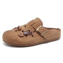 New Women Suede Clogs Slippers Soft Insole Sandals With Arch Support Shoes Outdoor Beach Suede Clogs Slippers Women Sandals 35 chaki