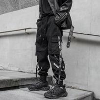 Juodos krovininės kelnės Vyriški bėgikai Cargo kelnės vyrams bėgiojantiems japoniška gatvės apranga Hip Hop Hippie Techwear gotikinė juostelė L gray