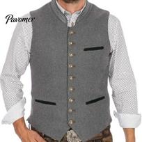 Bavariškas Oktoberfest kostiumas Liemenė Vyriška Liemenė, Tradicinė Liemenė, Stovintis Apykaklė Mygtukais Vyriška Vilnonė Liemenė, Retro Berankovė Striukė Vestuvėms S šviesiai pilka spalva