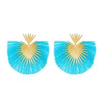 Retro Heart-Shaped Earrings For Women Personalized Simple Fan Geometric Exaggerated Fringe Stud Jewelry blue
