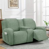2 Seater Split Recliner Sofa Cover with Console Cover Lounge Reclining Chair Cover Jacquard Armchair Slipcover for Living Room gray