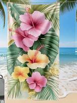 Vibrant Tropical Hibiscus Flower Beach Towel Large Soft Absorbent Towel Colorful Hibiscus Monstera Palm Leaves Print Towel 50X100cm &1pc pink
