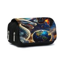 Dragon 3D Print Double-Layer Pencil Case with Flip-Top and Large Capacity 20x9x11cm black