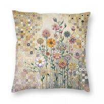 Gustav Klimt Flower Garden Square Pillowcase Polyester Linen Velvet Pattern Zip Decorative Home Cushion Cover x 30cmx30cm(12x12Inch) beige