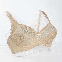Didelio dydžio apatinio trikotažo nėrinių liemenėlės moterims Underwire Perspective Sexy apatinis trikotažas Liemenėlė Siuvinėjimas Gėlėta apyrankė Be pamušalo liemenėlė BH C&38 smėlis
