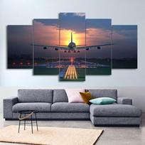 5 Panel Landscape Sunset Lights Airplane Lawn Canvas Painting Modular Posters and Prints Wall Art Pictures Home Decor No Frame 20x35 20x45 20x55cm gray