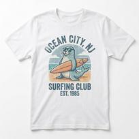 Vintage Ocean City NJ Surfing Club 1985 T-Shirt Retro Seal Surf Tee L gray