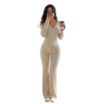 Women's 2 Piece Sweatsuits Zip Up Hoodies And Bell Bottom Pants Ribbed Knit Outfits Sexy Bodycon Workout Tracksuits Size#51