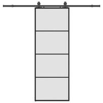 Sliding Door with Fittings Black 76 x 205 cm Tempered Glass